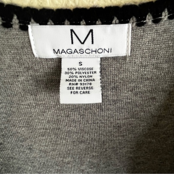 Magaschoni Gray OpenFront Long‎ Cardigan Sweater Duster BlackTrim L Measurements - Picture 2 of 5